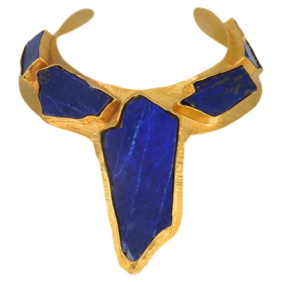 Collana Papyrus Collection - Bronzo placcato oro con lapislazzuli in vendita