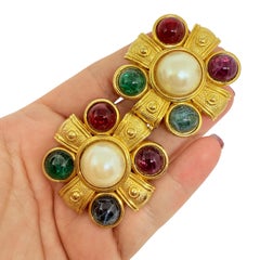 PAQUETTE signed vintage Maltese cross jewel pearl designer belt buckle