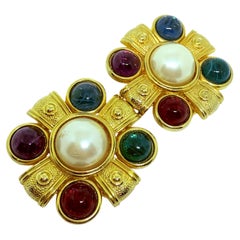 PAQUETTE signed vintage Maltese cross jewel pearl designer belt buckle PAQUETTE signed vintage Maltese cross jewel pearl designer belt buckle