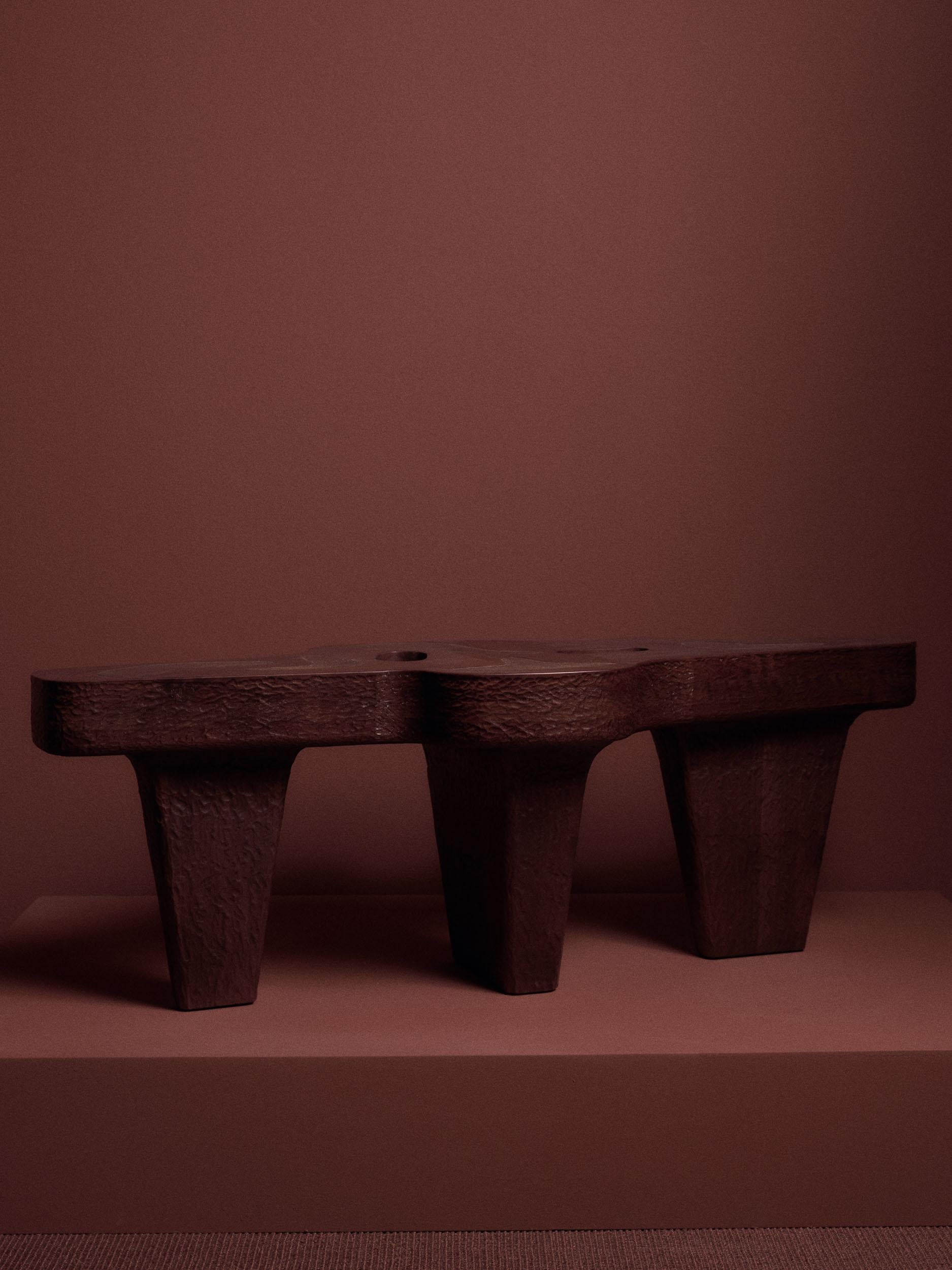 Dyed Dark Walnut and Casted Bronze Paquime Bench by Abel Carcamo For Sale
