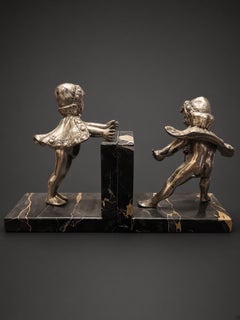 Par de apreta libros franceses "niños" estilo Art. Deco circa 1925