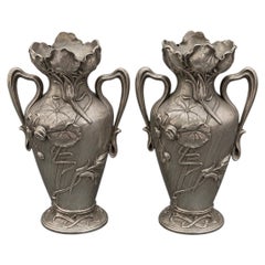 Par de floreros Art Noveau de Alphonse Debain de plata francesa C.1900