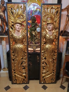 Par de grandes paneles de madera dorada y policromada del Renacimiento, siglo XV