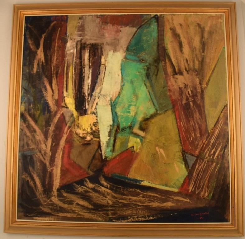 Pär Ivar Jogstad (1906-1980), Sweden. Oil on canvas. Abstract composition. Dated 1969.
The canvas measures: 79 x 79 cm.
The frame measures: 5.5 cm.
In excellent condition.
Signed and dated.