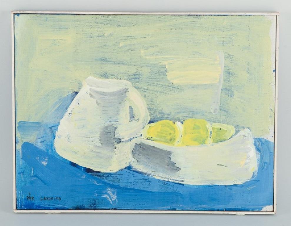 Pär Lindblad (1907-1981), Swedish artist.
Arrangement with jug and lemons.
Oil on board.
Mid-20th century.
Signed.
In perfect condition.
Dimensions: 50.5 x 38.0 cm. / 51.5 x 39.0 cm. with frame.