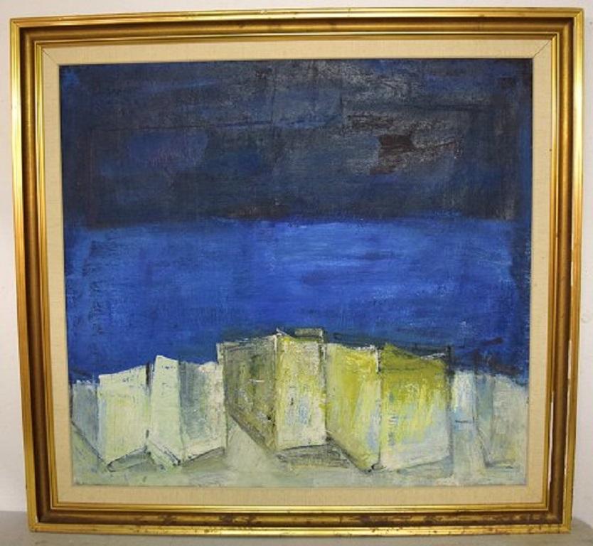 Pär Lindblad (b. 1907, d. 1981), Swedish artist. Modernist landscape. Oil on canvas, 1960s.
Signed.
In very good condition.
The canvas measures: 100 x 90 cm.
The frame measures: 9 cm.