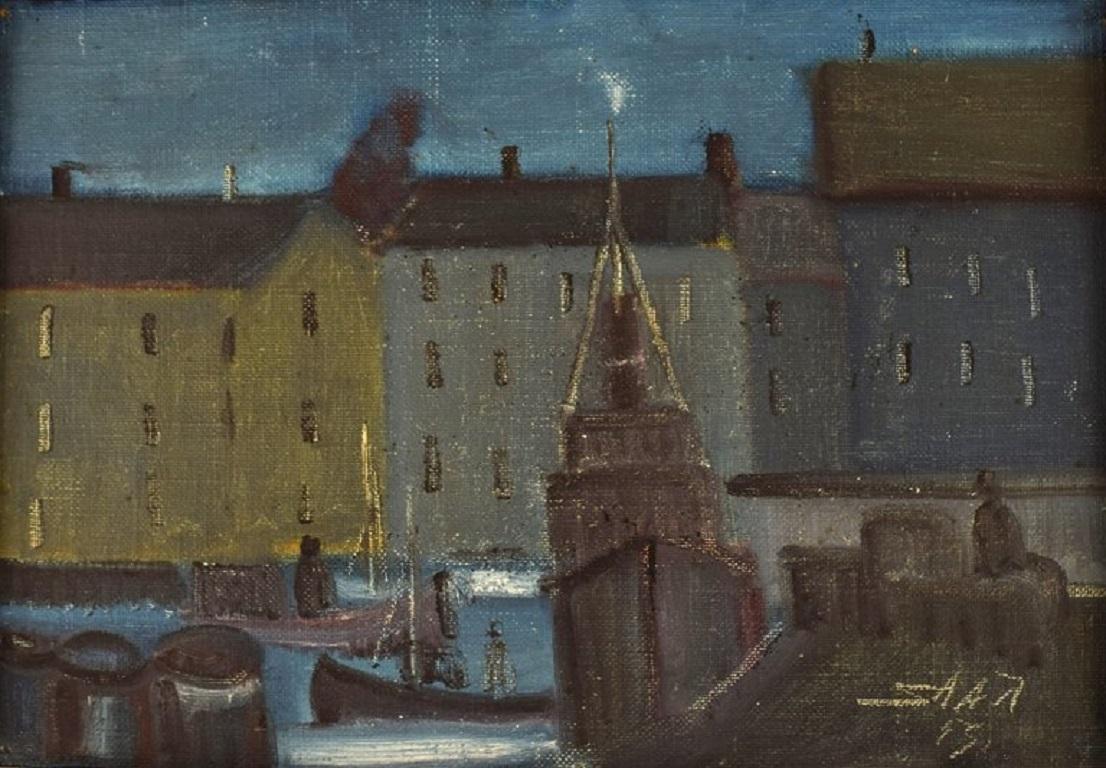 Svend Aage Tauscher (1911-1984), Danish artist. Oil on board. Modernist urban motif of Copenhagen. Dated 1955.
The canvas measures: 50 x 34.5 cm.
The frame measures: 3 cm.
Signed.
In very good condition.