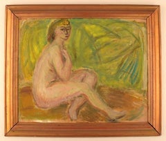 Pär Lindblad, Swedish Artist, Oil on Board, "Modell", Nude Study