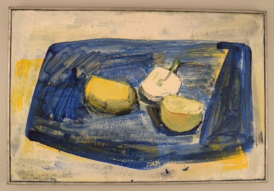 Pär Lindblad (1907-1981), Swedish artist. Oil on canvas. Modernist still life. 1950s.
The canvas measures: 50 x 33 cm.
The frame measures: 5 mm.
In excellent condition.
Signed.