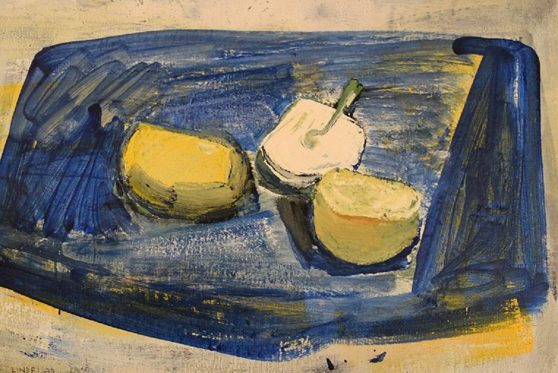 Pär Lindblad, Swedish Artist, Oil on Canvas, Modernist Still Life In Excellent Condition In Copenhagen, DK