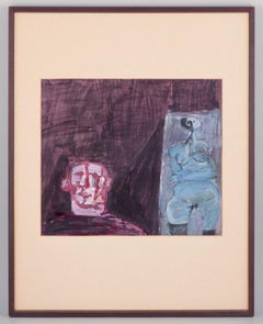 Pär Lindblad. Gouache on paper. Abstract composition with figure.