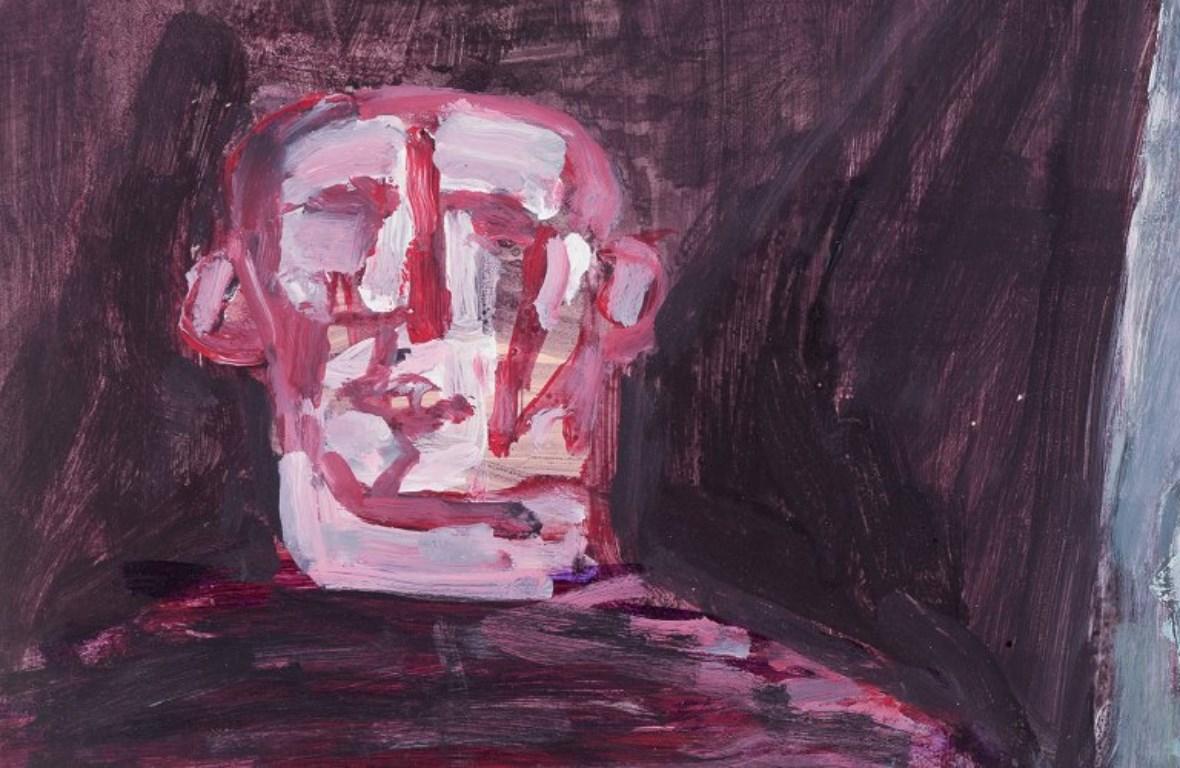 Pär Lindblad. Gouache auf Papier. Abstrakte Komposition mit Figur. (Moderne) im Angebot