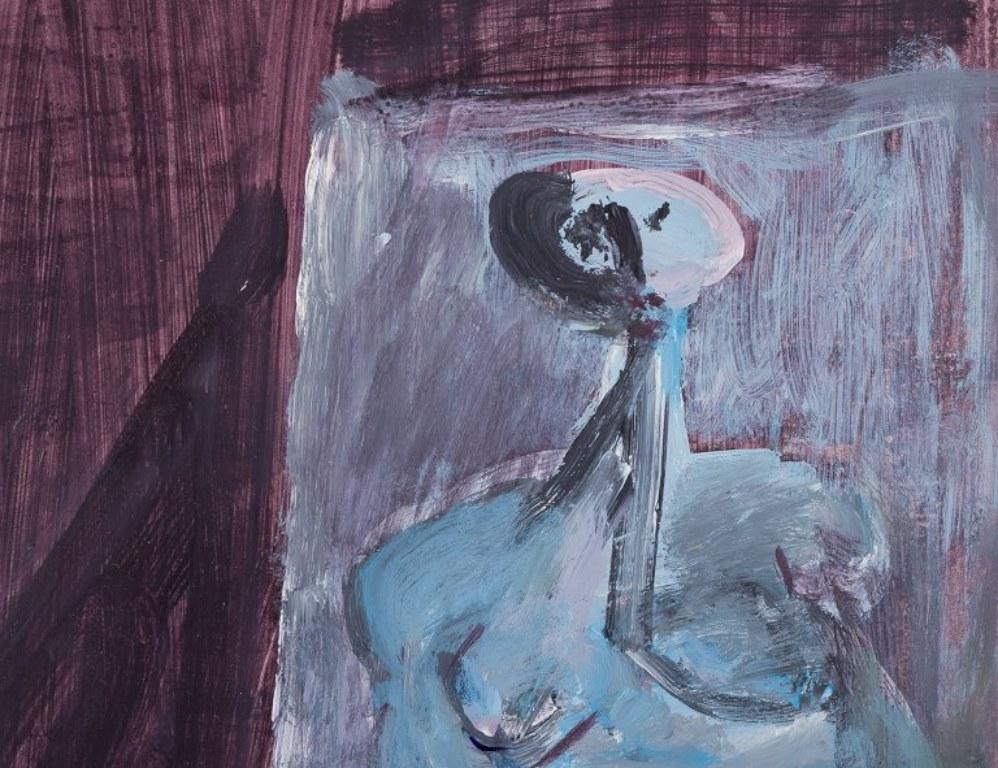 Pär Lindblad. Gouache auf Papier. Abstrakte Komposition mit Figur. (Schwedisch) im Angebot