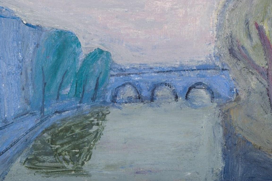 Modern Pär Lindblad, listed Swedish artist. Oil on canvas.  Landscape with river For Sale