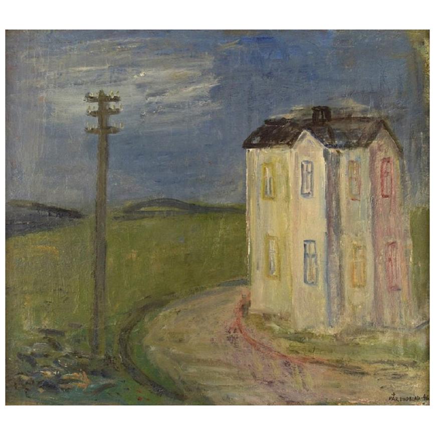 Pär Lindblad, Swedish Artist, Oil on Canvas, Modernist Landscape