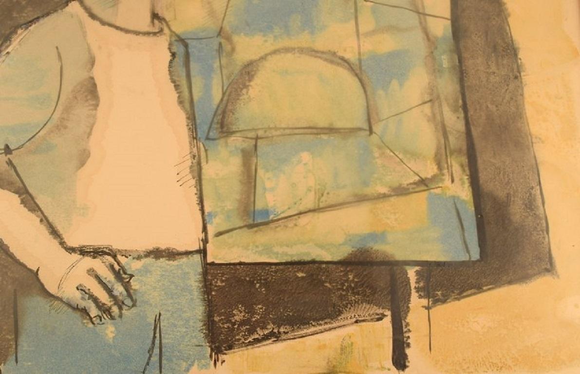 Pär Lindblad, schwedischer Künstler. Aquarell auf Papier. Zusammensetzung mit Figur. im Zustand „Hervorragend“ im Angebot in Copenhagen, DK