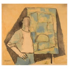 Pär Lindblad, Swedish artist. Watercolor on paper. Composition with figure.
