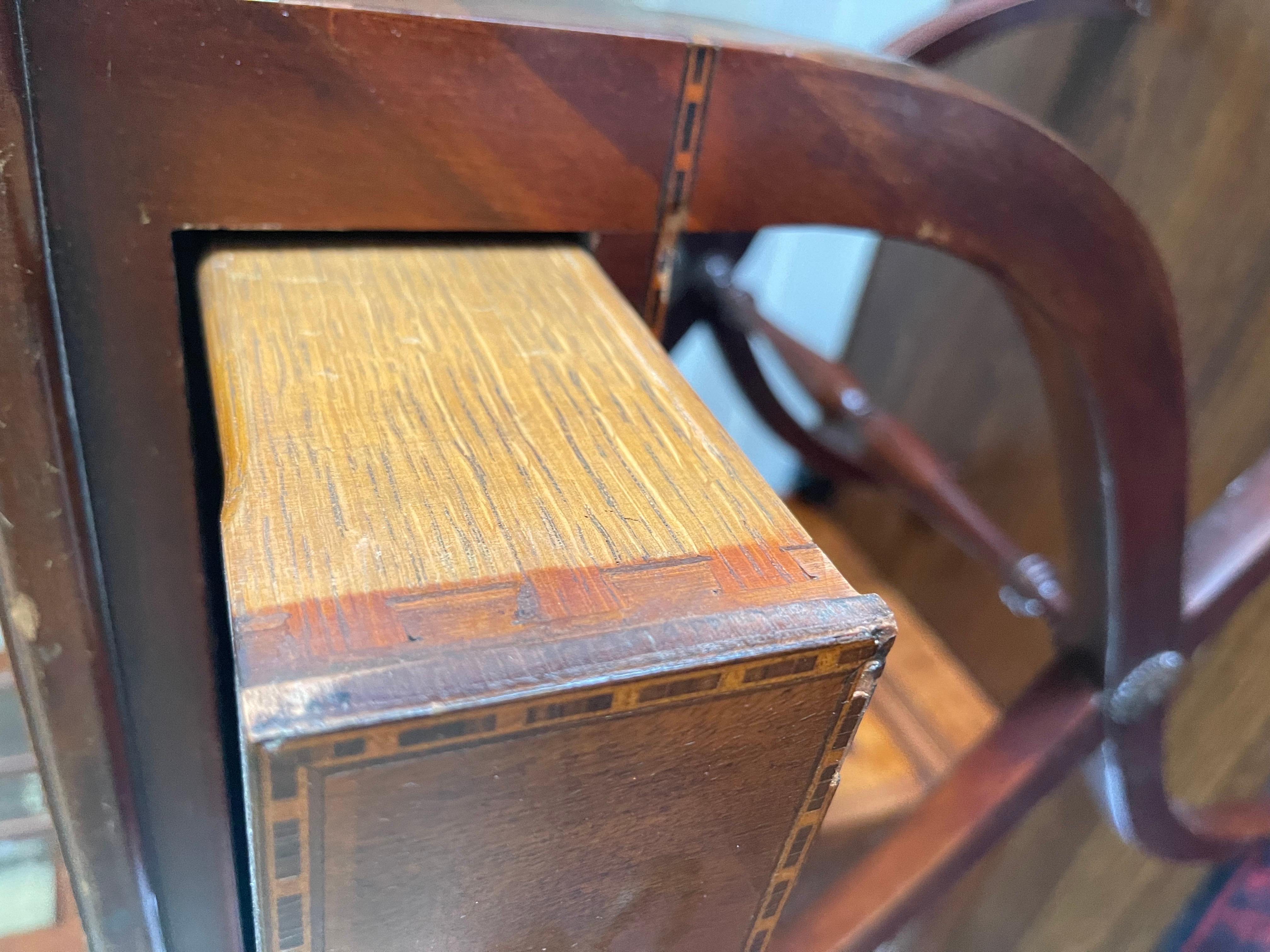 Brass Par of Antique Mahogany X-Base Leather Top End Table Nightstands