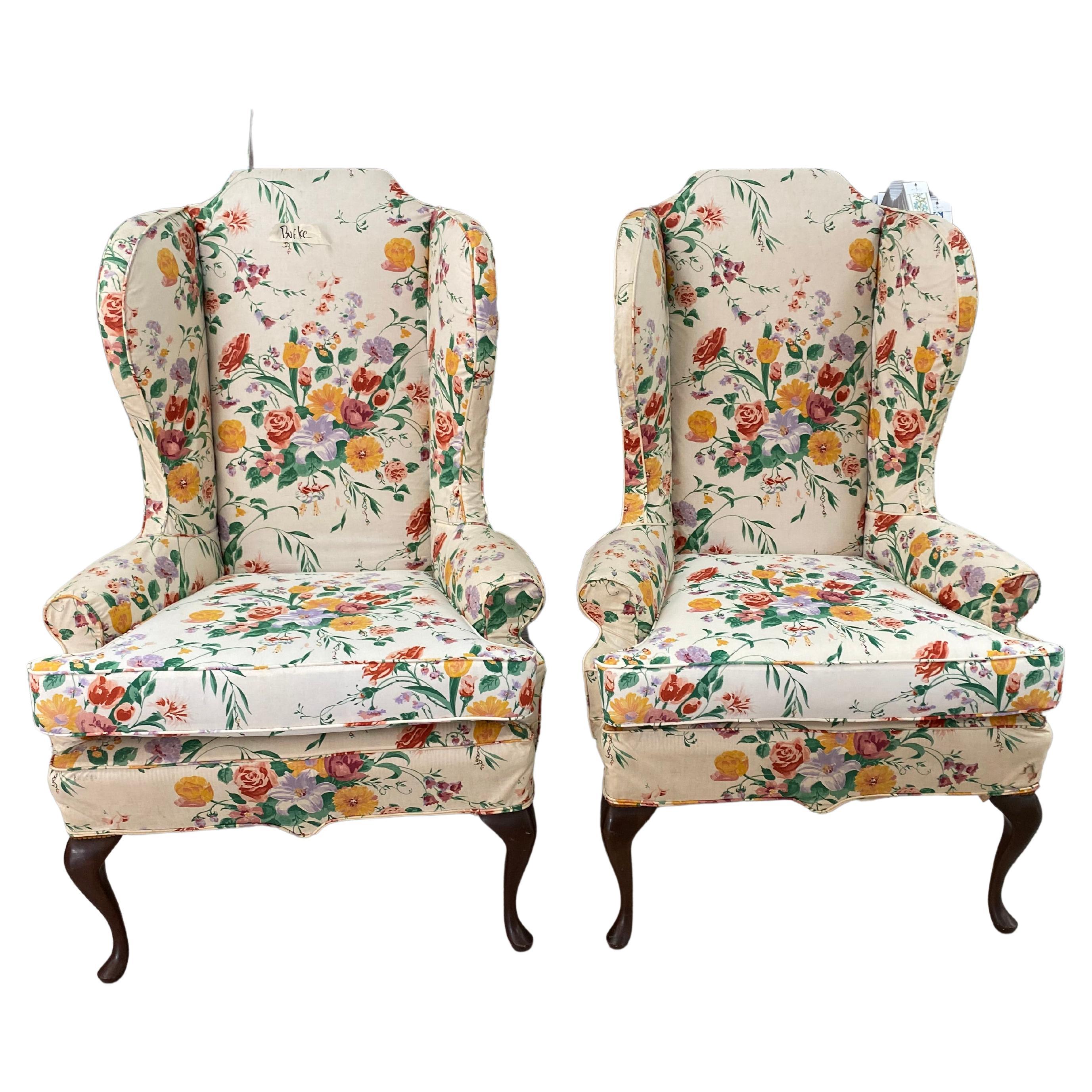Sportman Bijna dood vaas Par of English Queen Anne Style Wing Armchairs For Sale at 1stDibs
