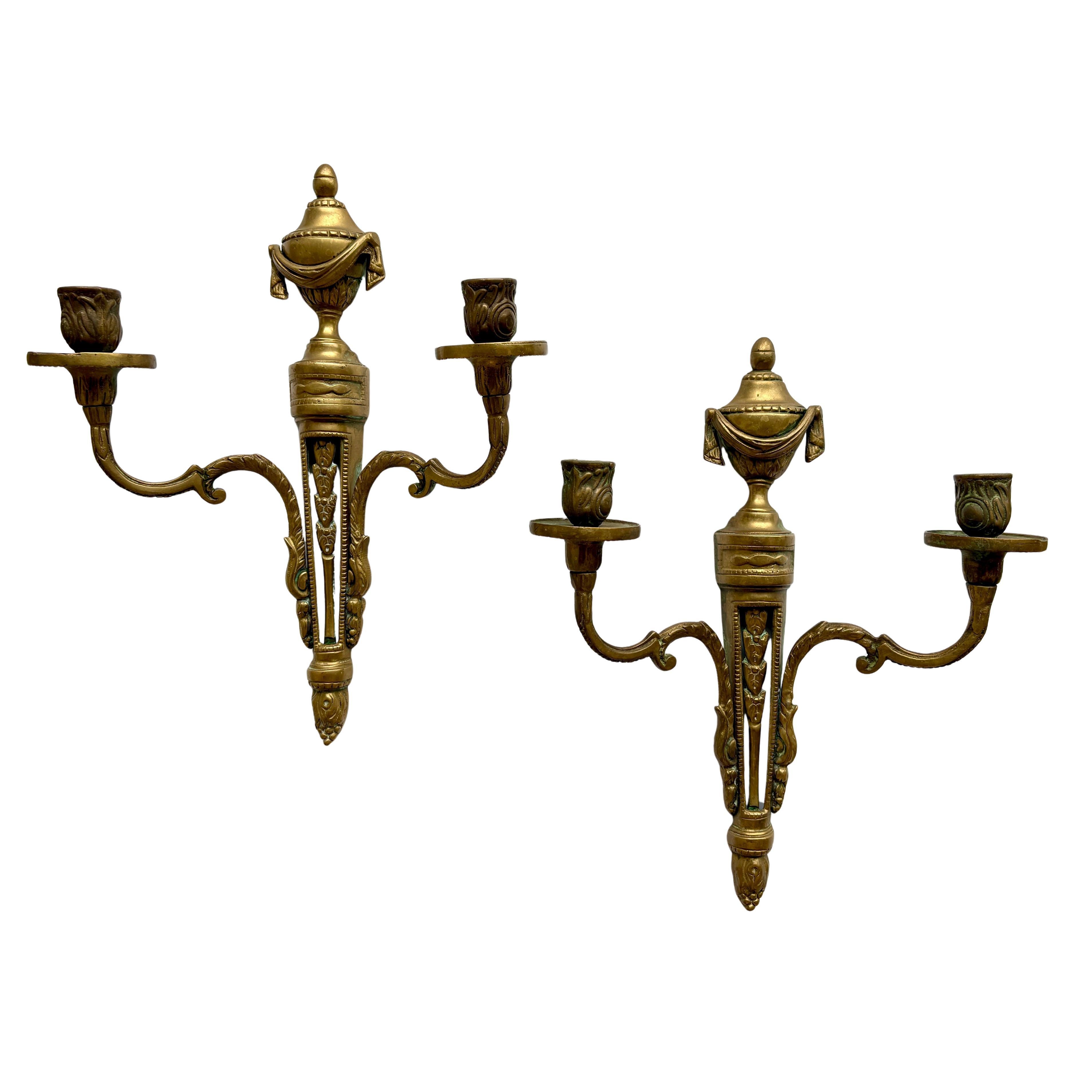Par of French Early 20th Century Bronze Wall Sconces - Louis XVI Revival Style