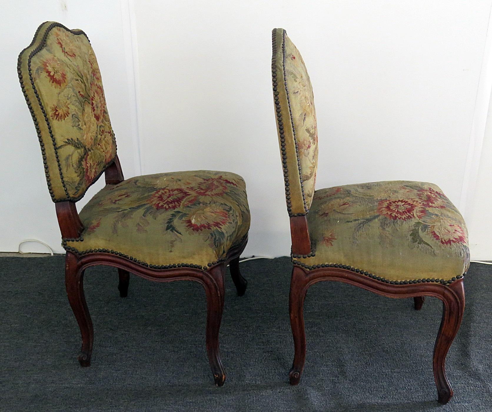 Wood Par of Louis XVI Style Needle Point Side Chairs