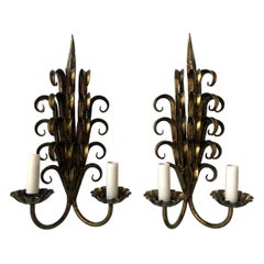 Par of Midcentury Spanish Metal Sunburst Wall Sconces, 1960s