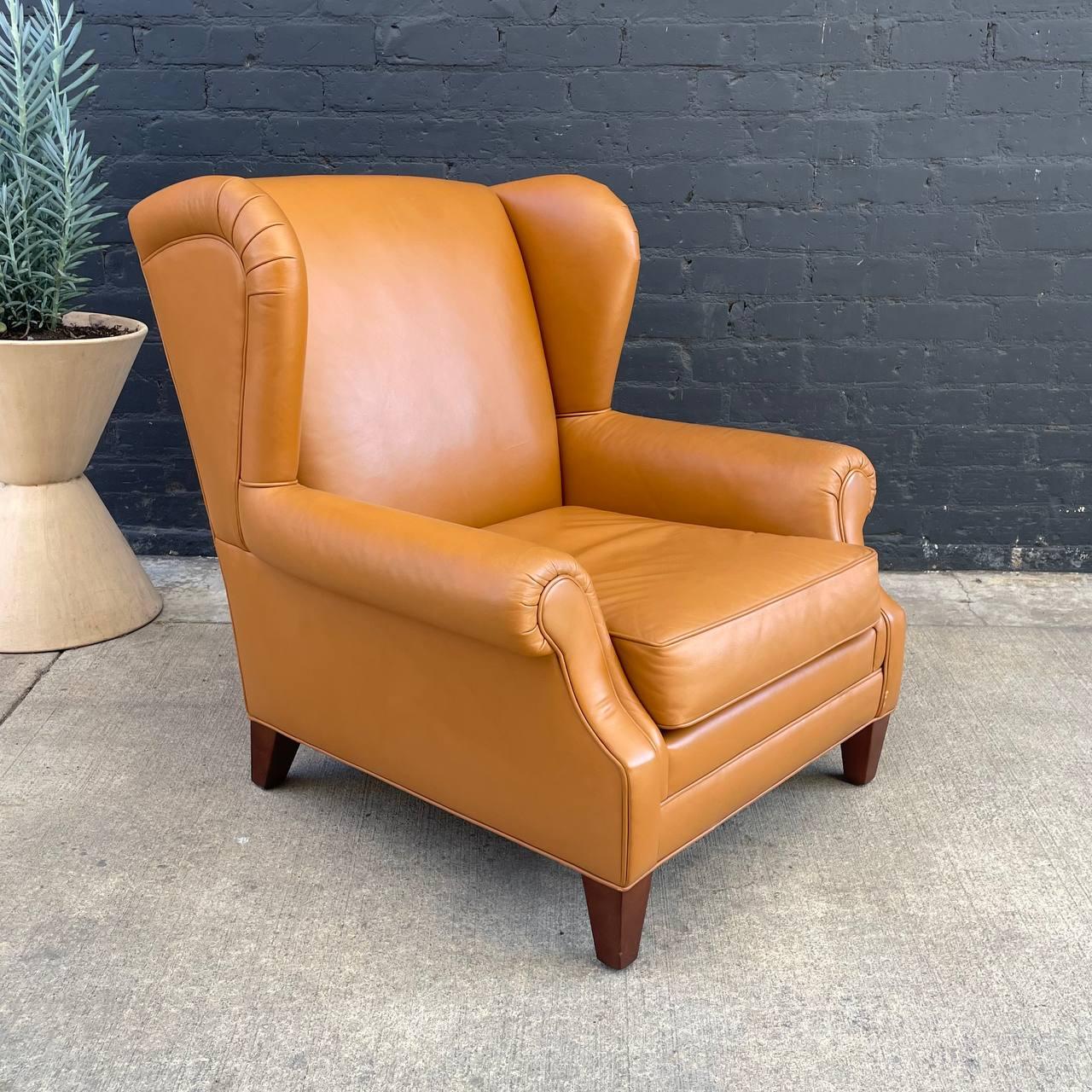 American Par of Vintage Leather English Style Wing Chairs For Sale