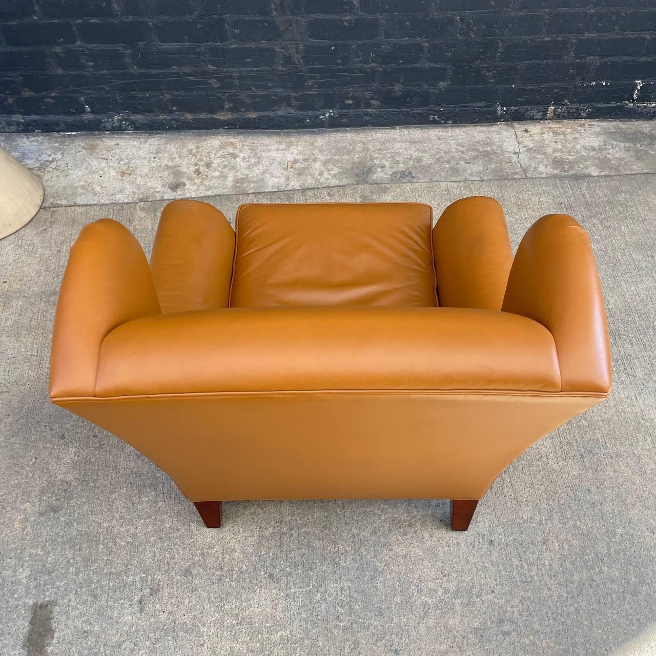 Late 20th Century Par of Vintage Leather English Style Wing Chairs For Sale
