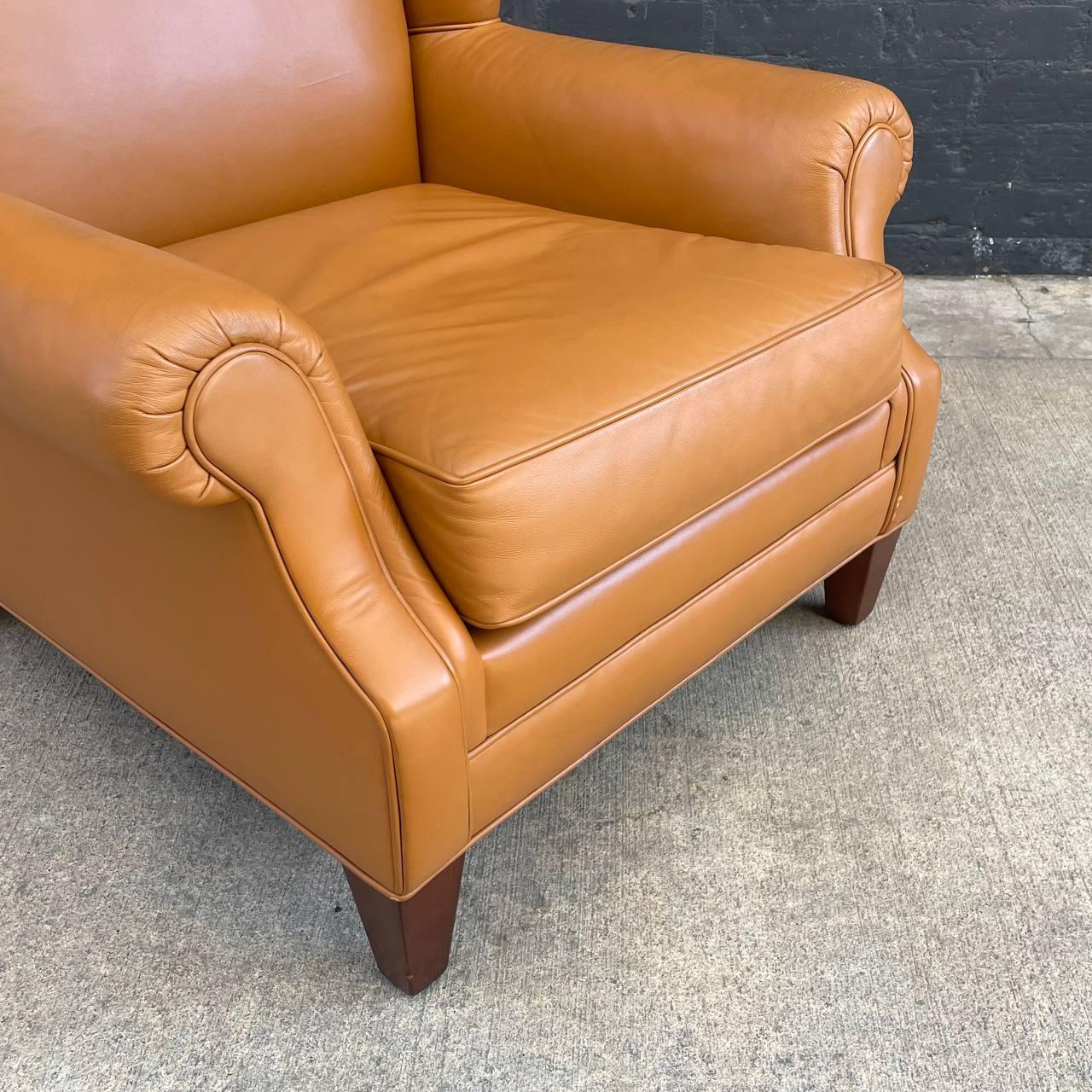 Par of Vintage Leather English Style Wing Chairs For Sale 3