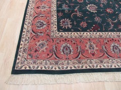 Large Modern Fine Persian Floral Design Green Hand-Knotted Wool Area Rug Carpet