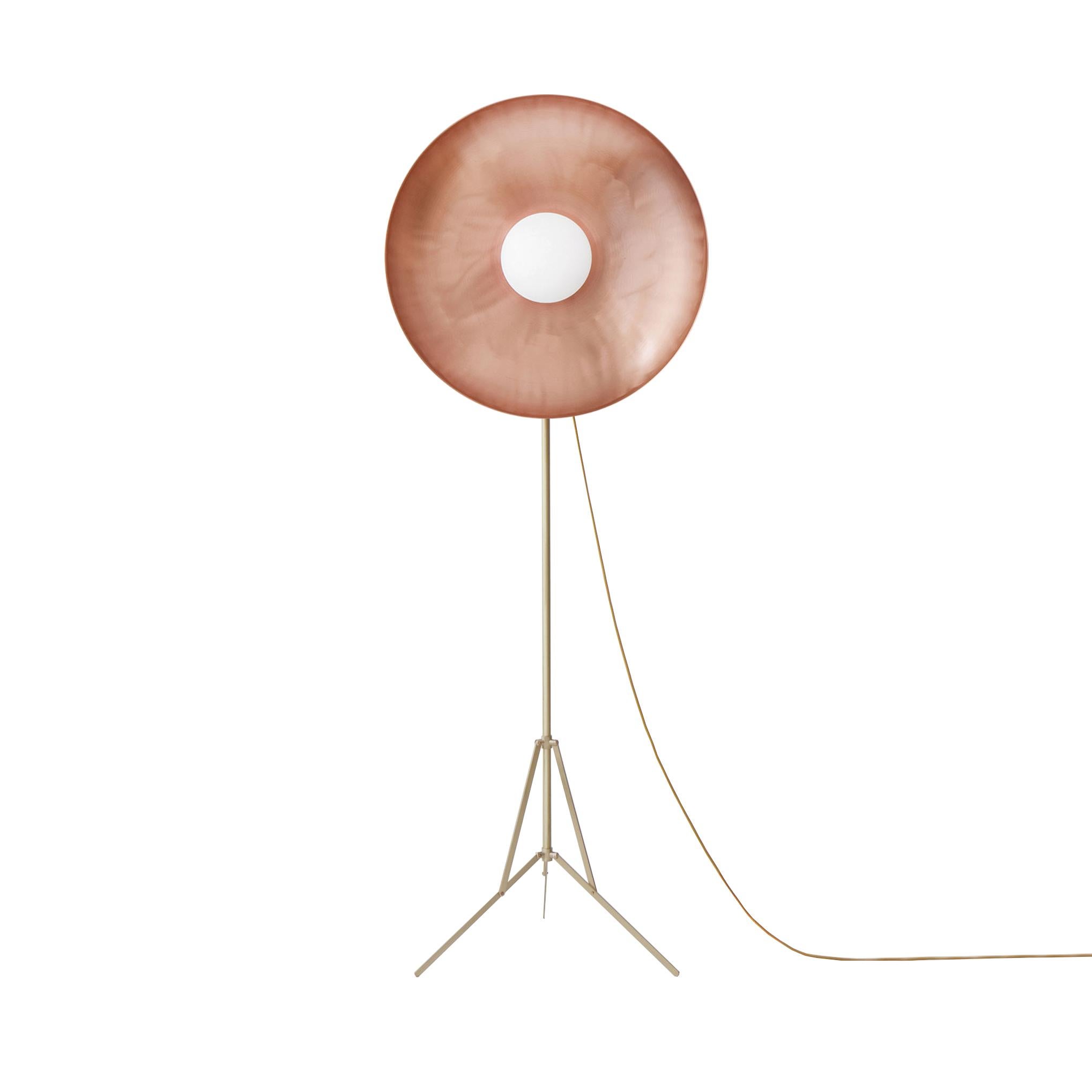 Parabola Copper, Floor Lamp with Brass Base and Copper Disc by Atelier Biagetti For Sale