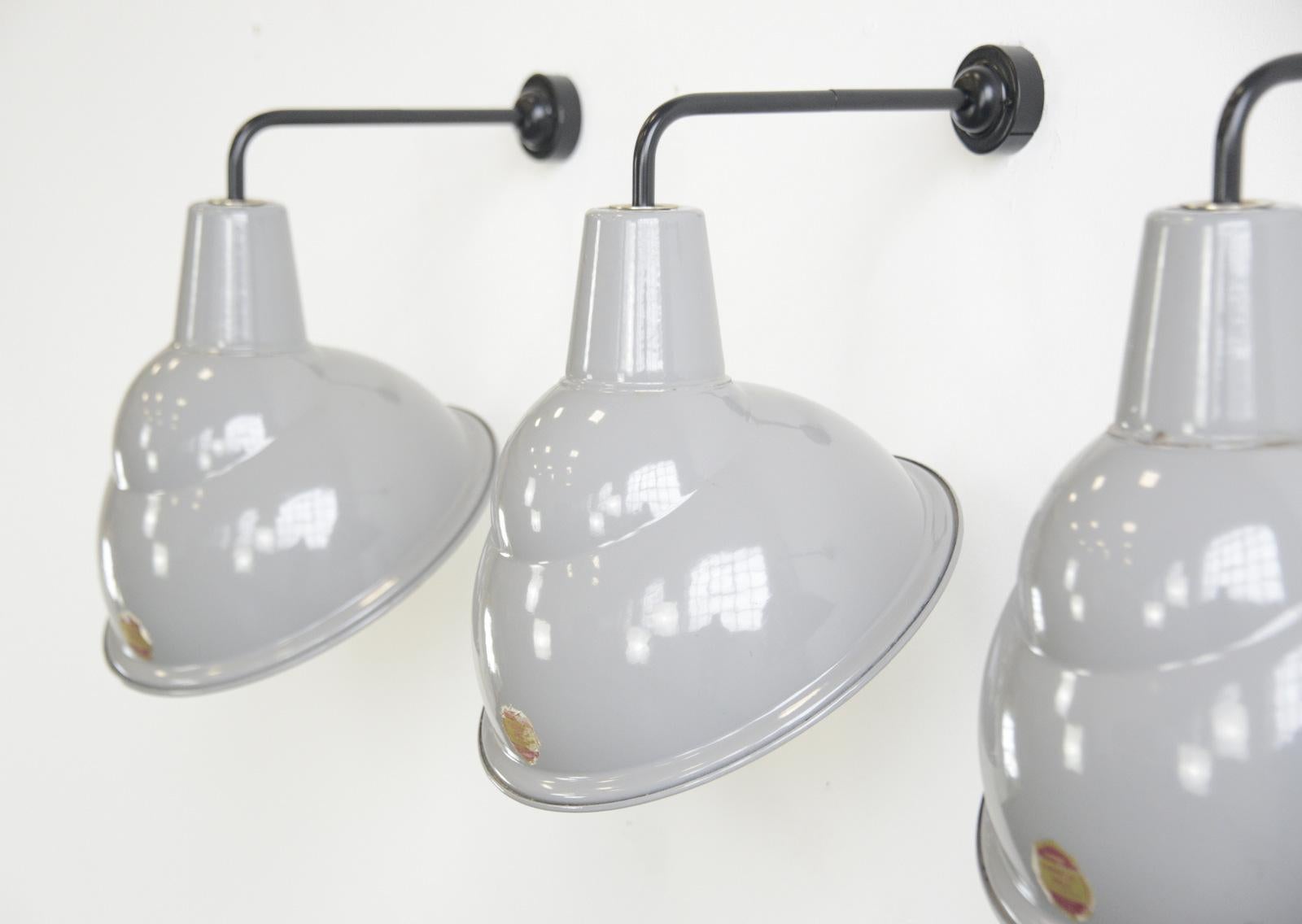 Industrial Parabolic Grey Enamel Wall Lights by Benjamin, circa 1950s