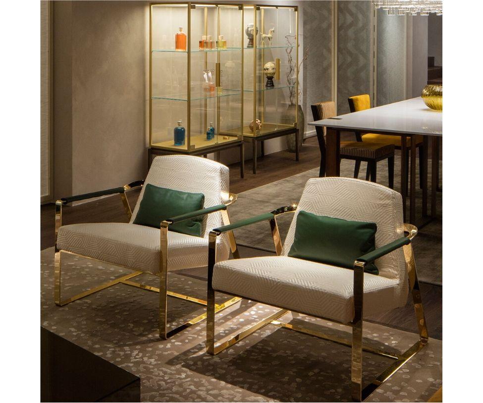 Italian Parabolica Gold Frame Armchair by Paolo Castelli For Sale