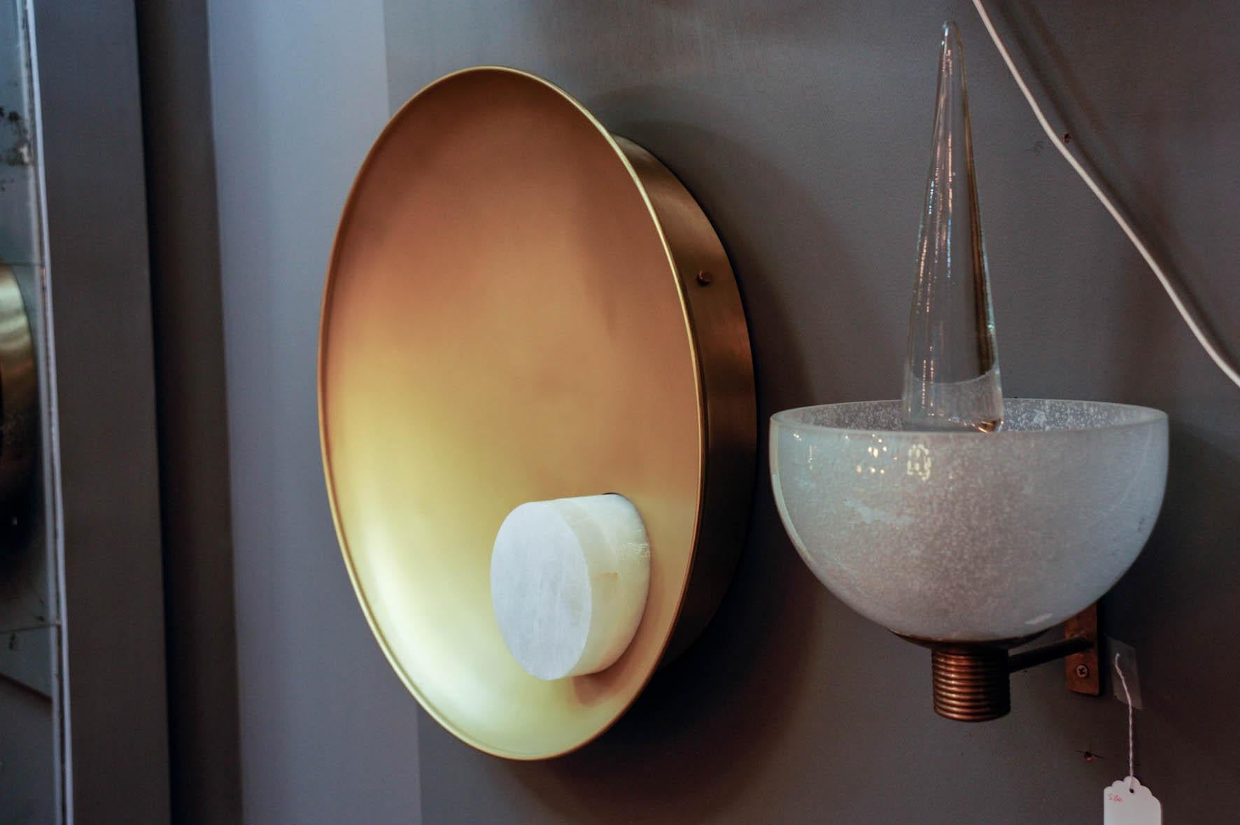Modern Parabolle Wall Sconces in Brass and Alabaster by Glustin Luminaires For Sale