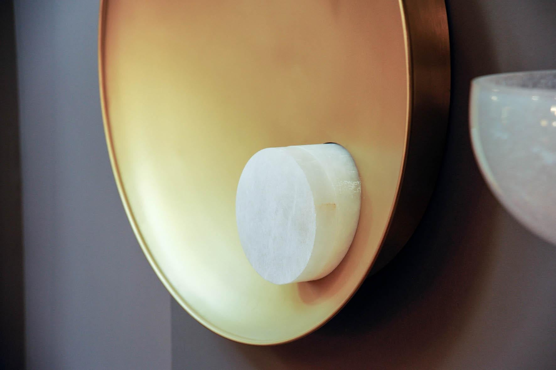 Italian Parabolle Wall Sconces in Brass and Alabaster by Glustin Luminaires For Sale