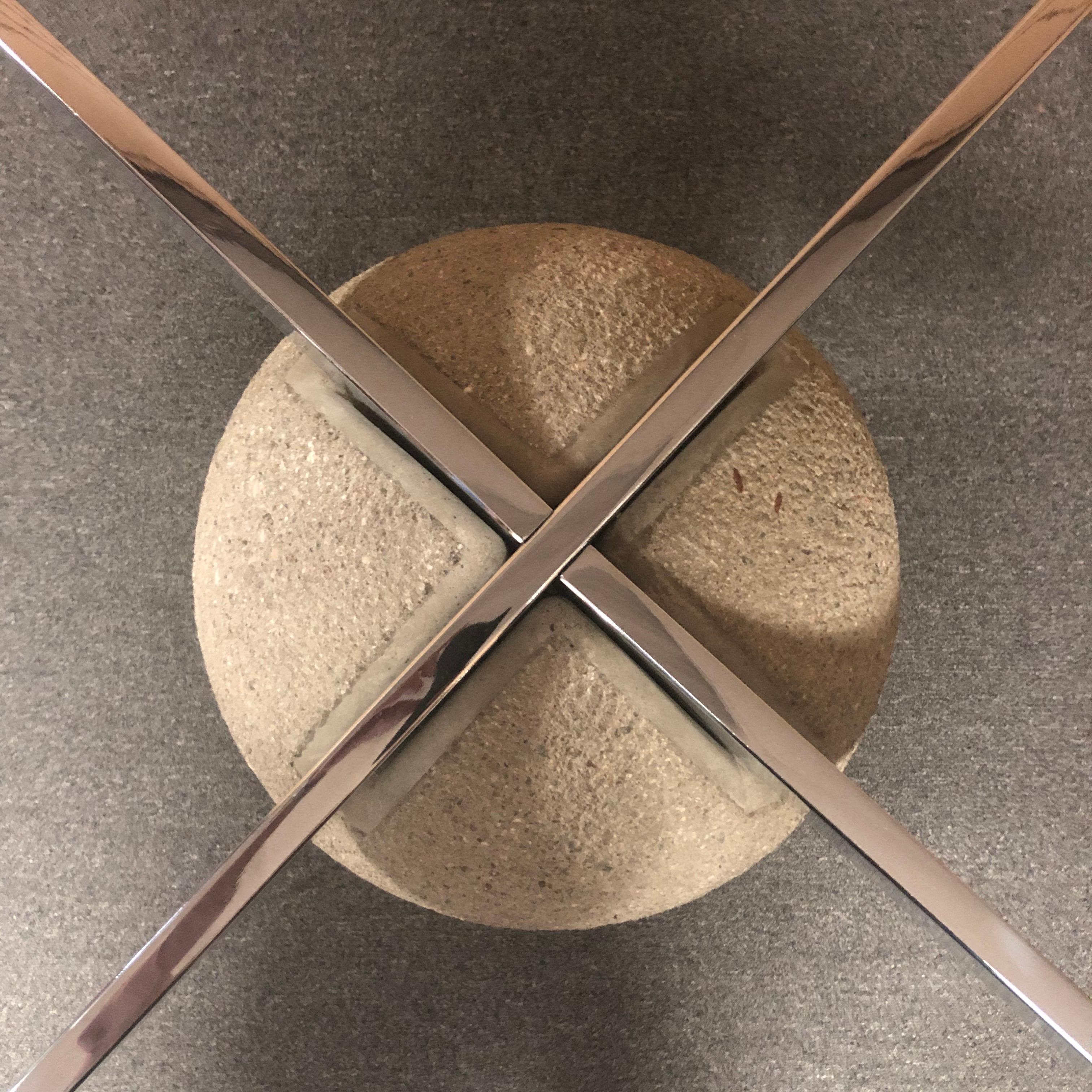 Italian Paracarro Concrete and Polished Chrome Dinning Table Base by Giovanni Offredi