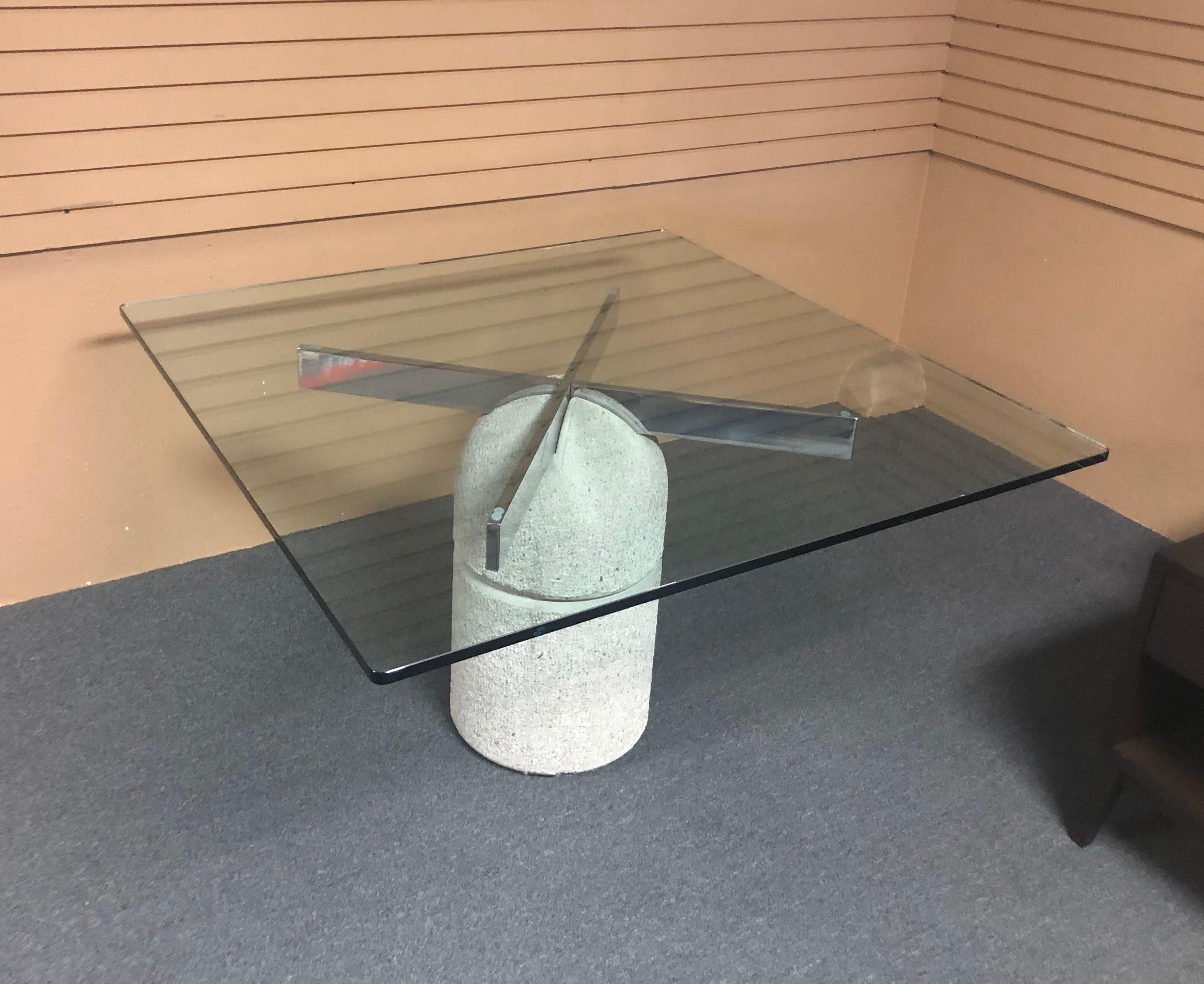 Paracarro Concrete and Polished Chrome Dinning Table Base by Giovanni Offredi 2