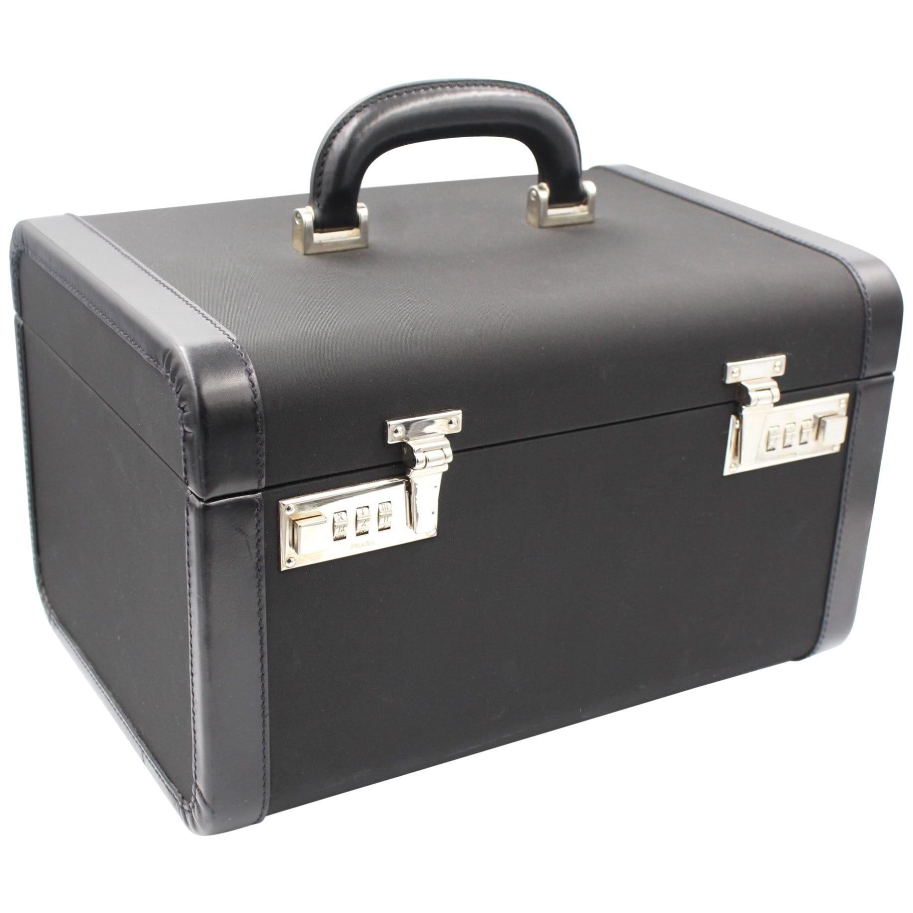 Parada Vanity Case in Canvas and Black Leather For Sale
