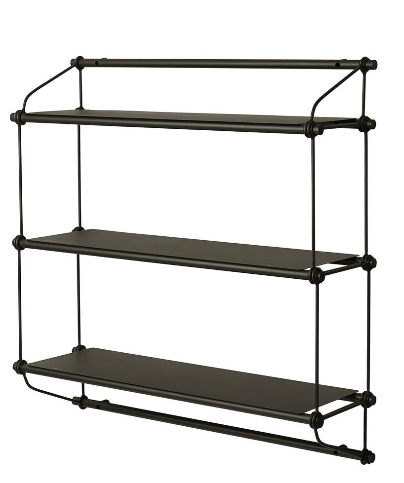 Parade 3 shelves Green Olive by Warm Nordic
Dimensions: D100 x W30 x H104 cm
Material: Powder coated steel
Weight: 12 kg
Also available in different colours and dimensions. 

Elegant metal shelving unit with plenty of space for all your