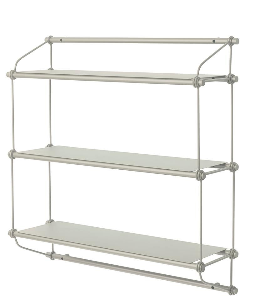 Parade 3 shelves warm white by Warm Nordic
Dimensions: D 100 x W 30 x H 104 cm
Material: Powder coated steel
Weight: 12 kg
Also available in different colours and dimensions.

Elegant metal shelving unit with plenty of space for all your