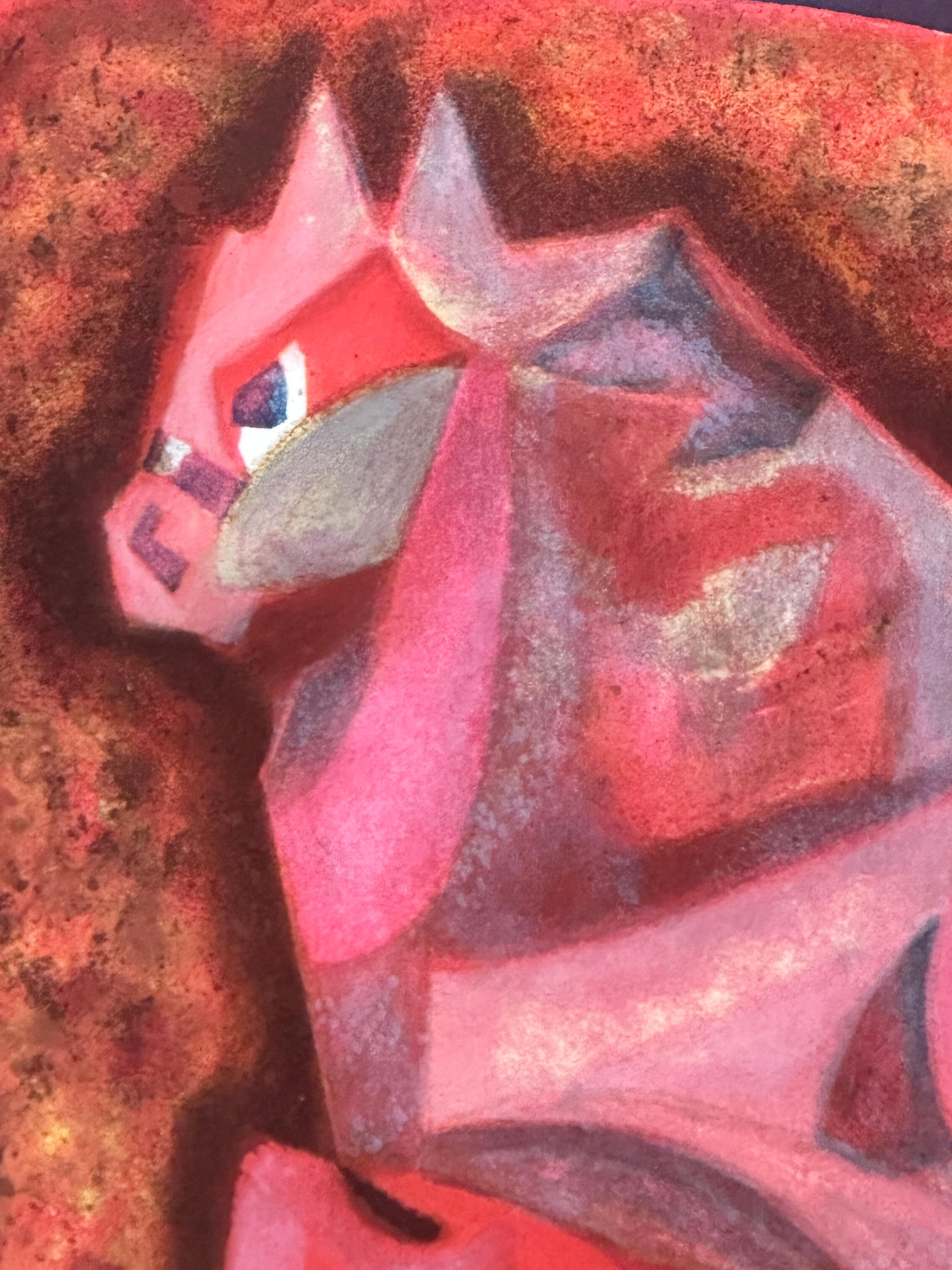 20th Century Parade of Elegance, Pink Horse in Pastel, Unknown Artist For Sale