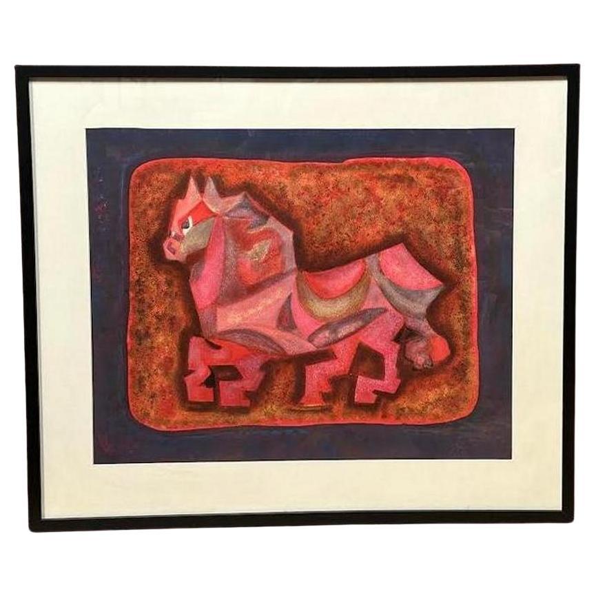 Parade of Elegance, Pink Horse in Pastel, Unknown Artist For Sale