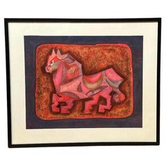 Vintage Parade of Elegance, Pink Horse in Pastel, Unknown Artist