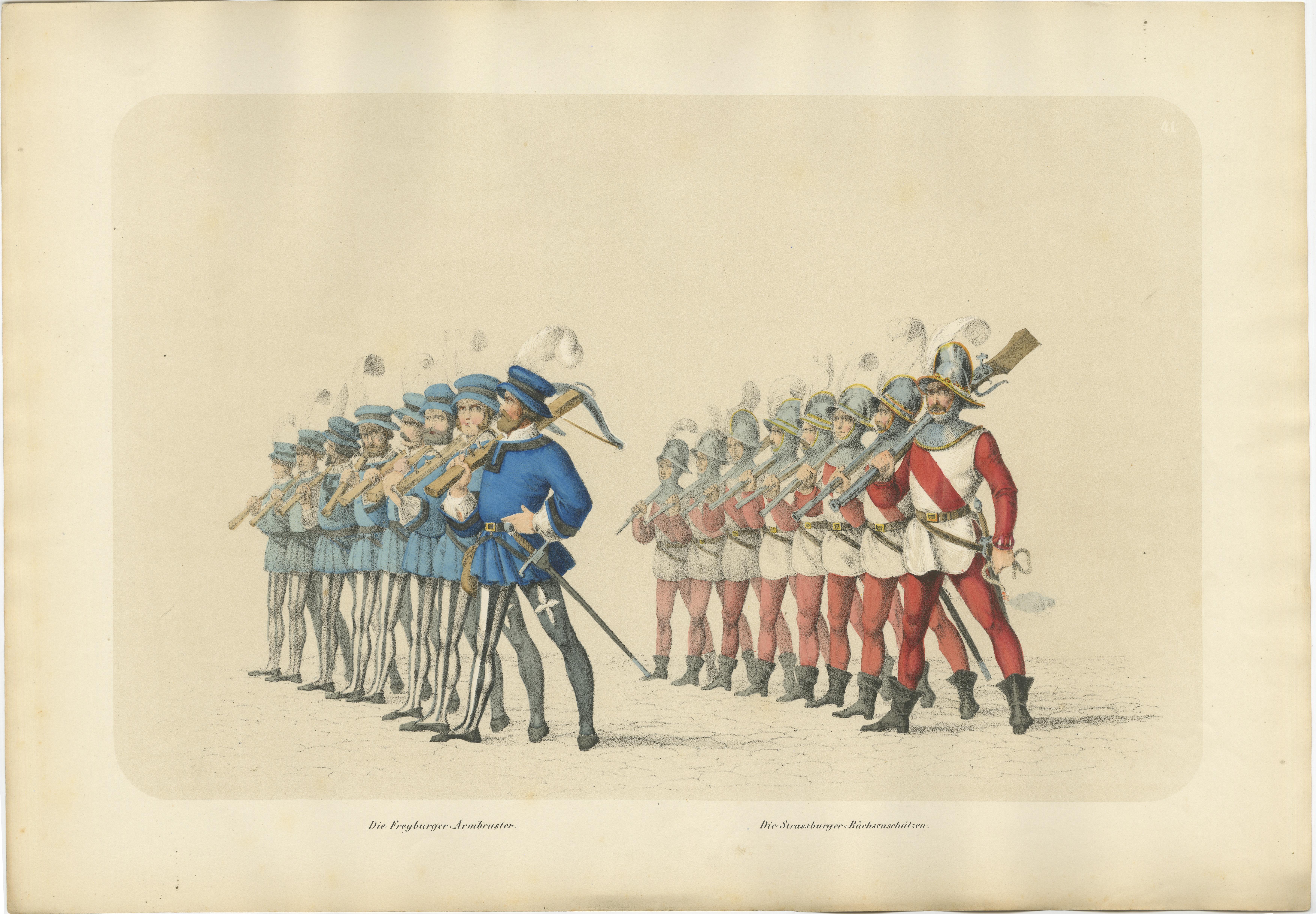 Parade of Honor – Freiburg Crossbowmen & Strasbourg Riflemen in Formation, 1855 For Sale 1