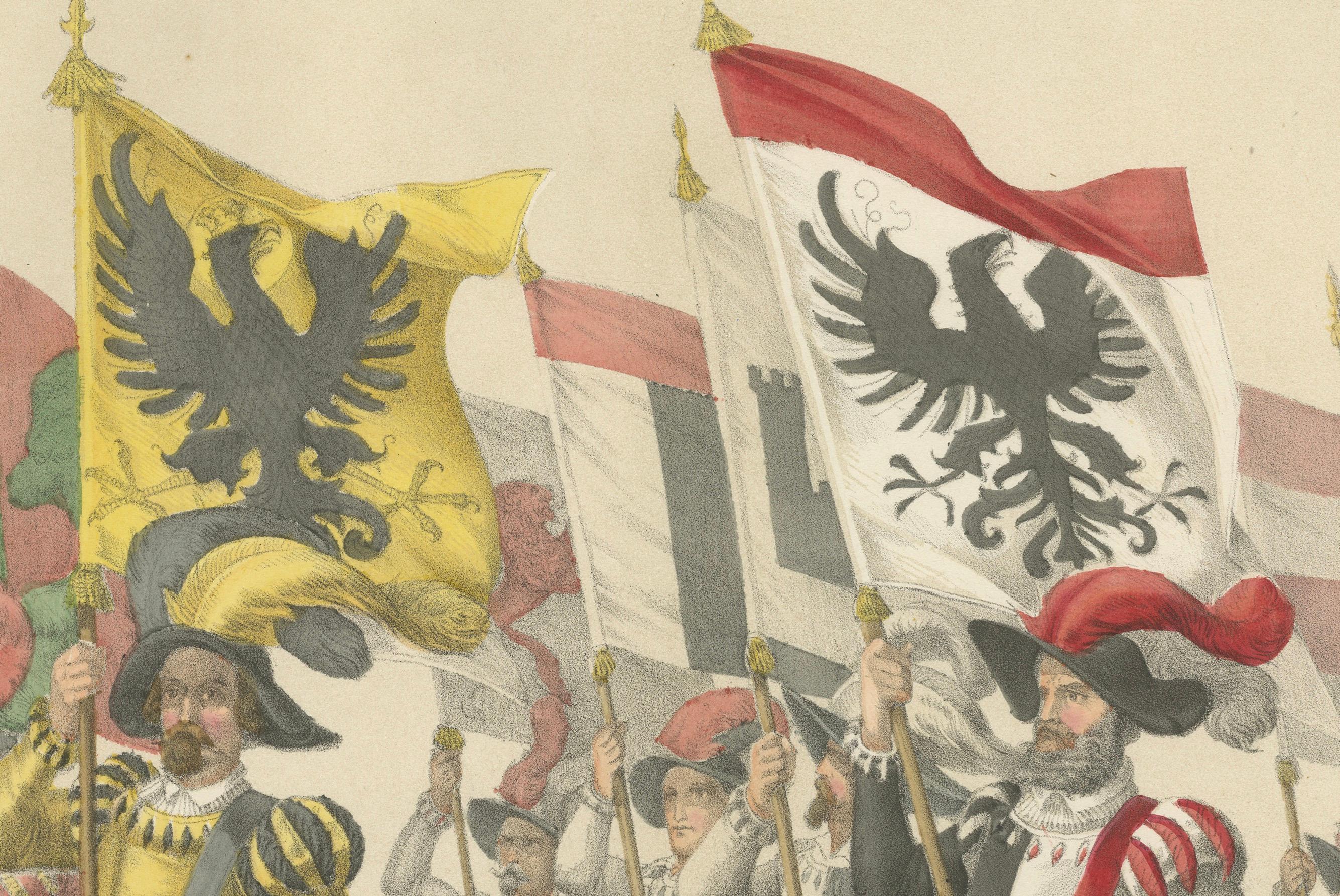 Mid-19th Century Parade of Unity – The Allied Cities and Territories with Their Banners, 1855 For Sale