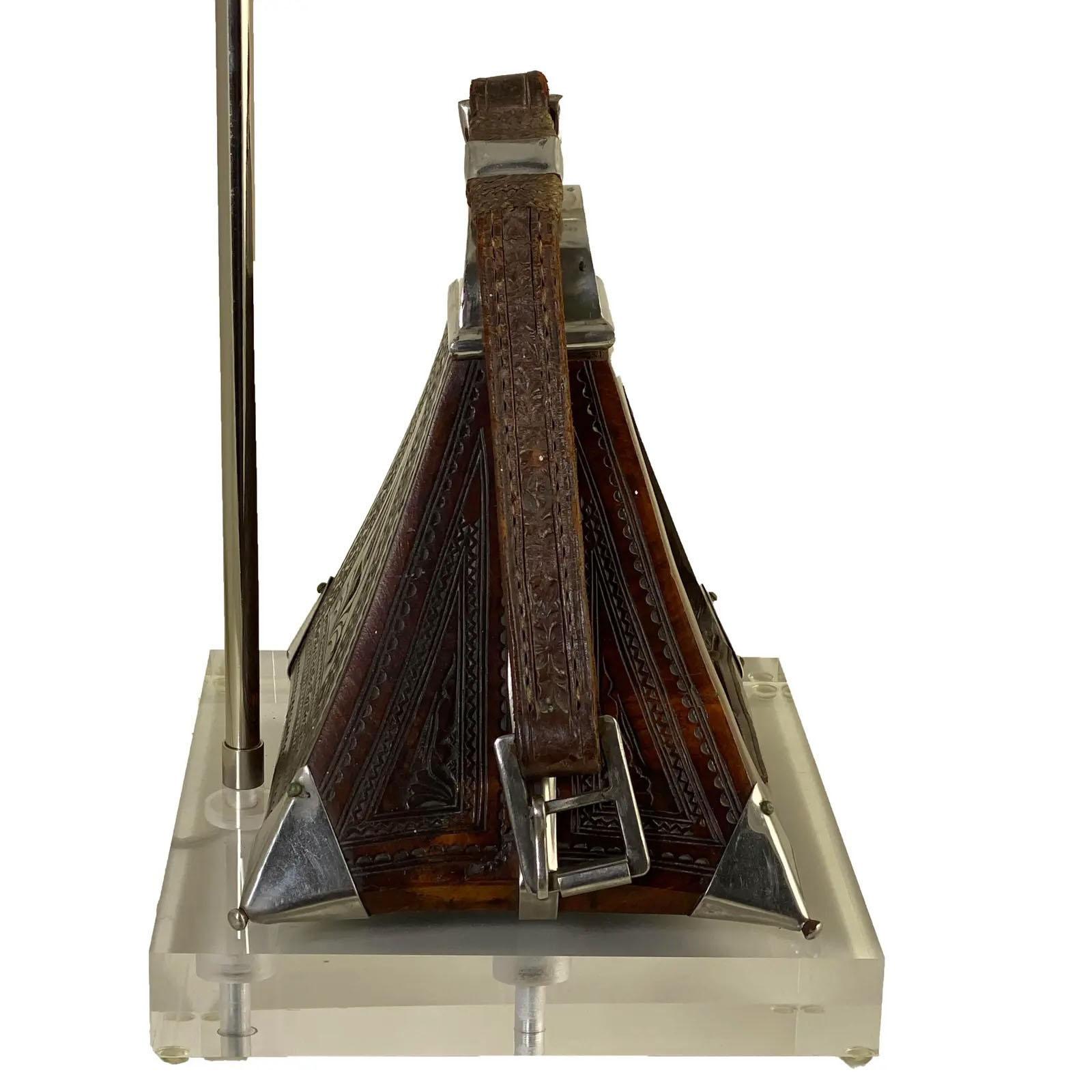 Leather Parade Stirrup from a Nobleman Made into Table Lamp from Peru For Sale