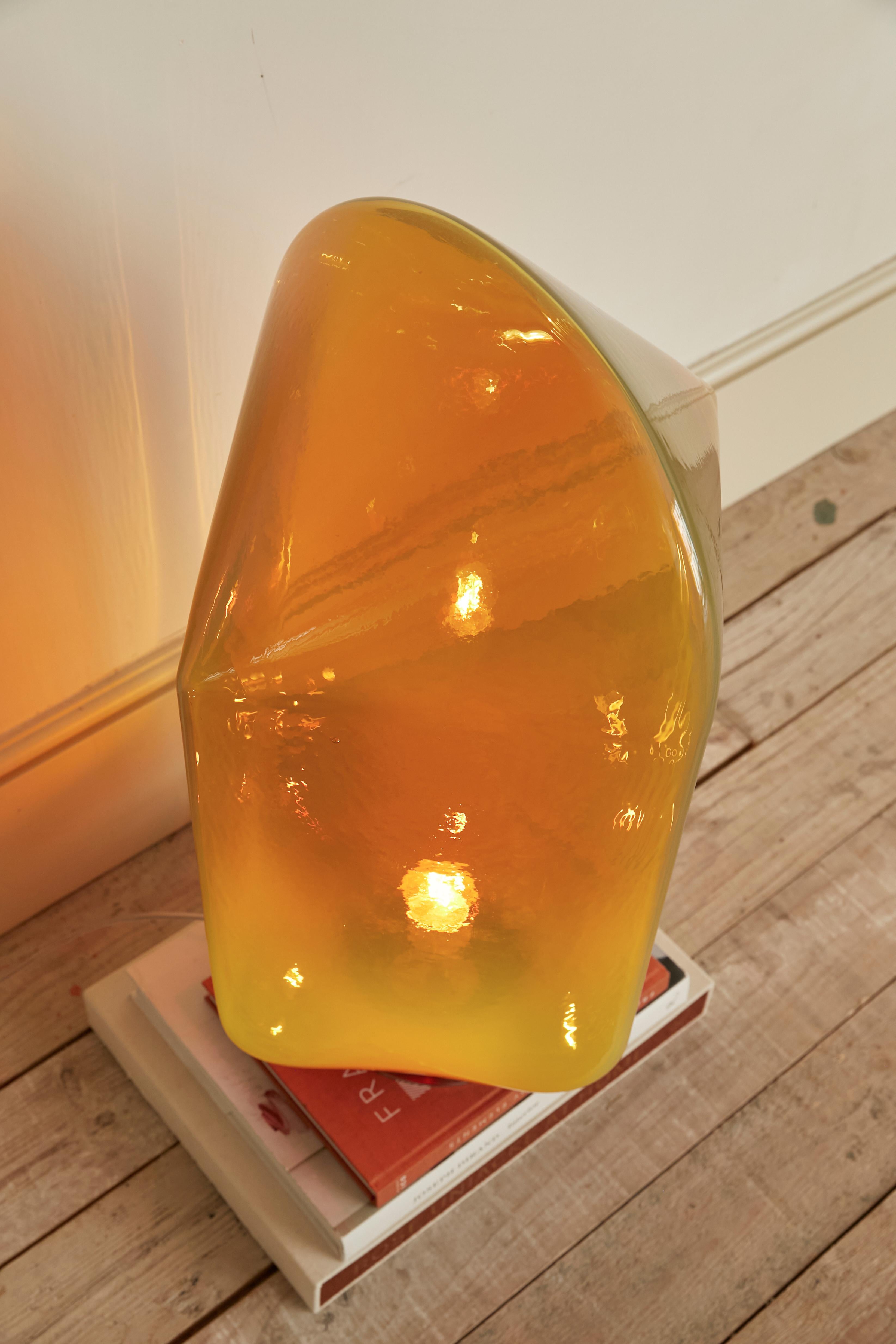 Contemporary ParadeEdition table lamp, contemporary danish tinted airblown glass piece For Sale