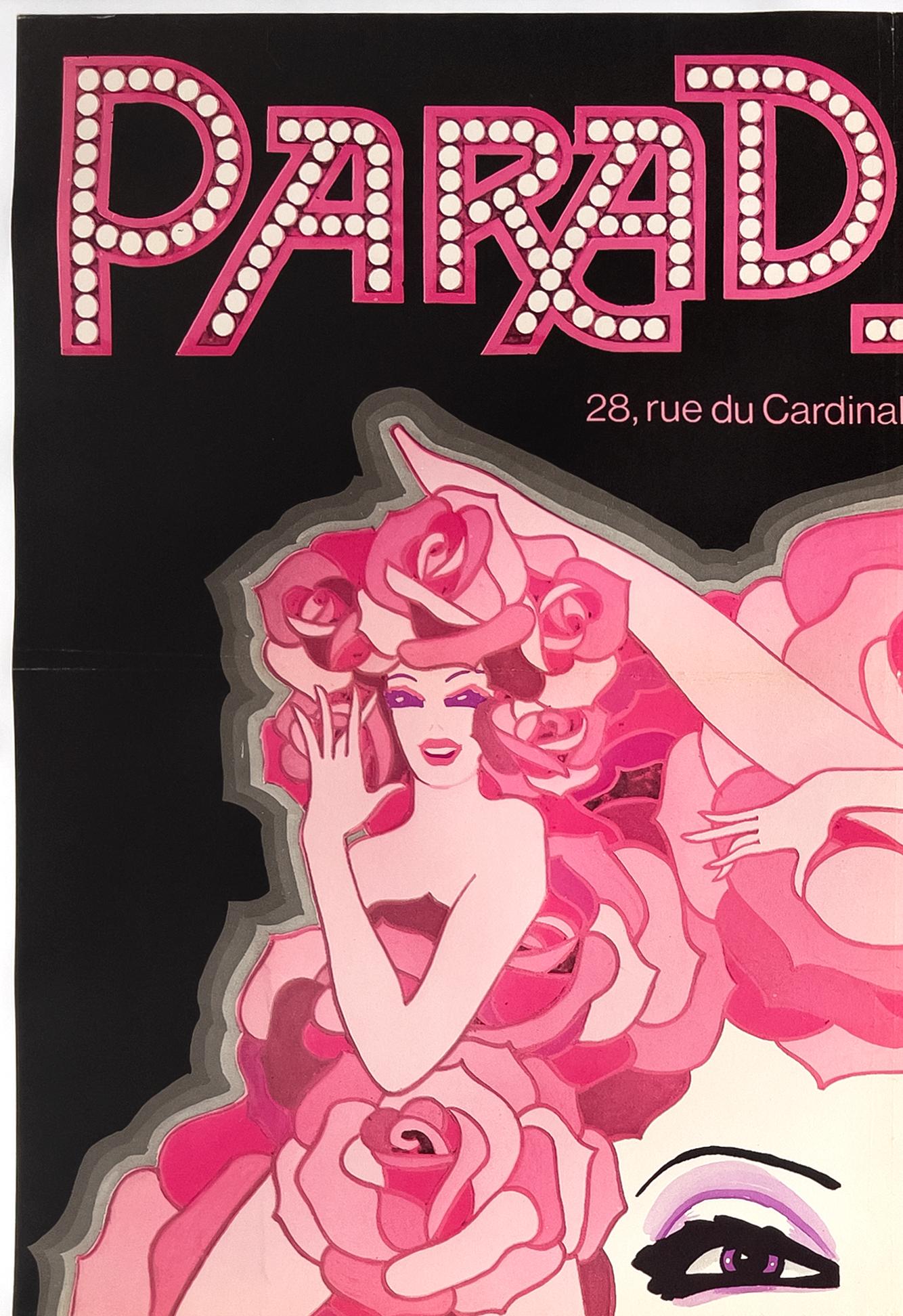 Paradis Latin Nuit De Paradis 70s French Cabaret Advertising Poster, Fonteneau In Good Condition For Sale In Bath, Somerset