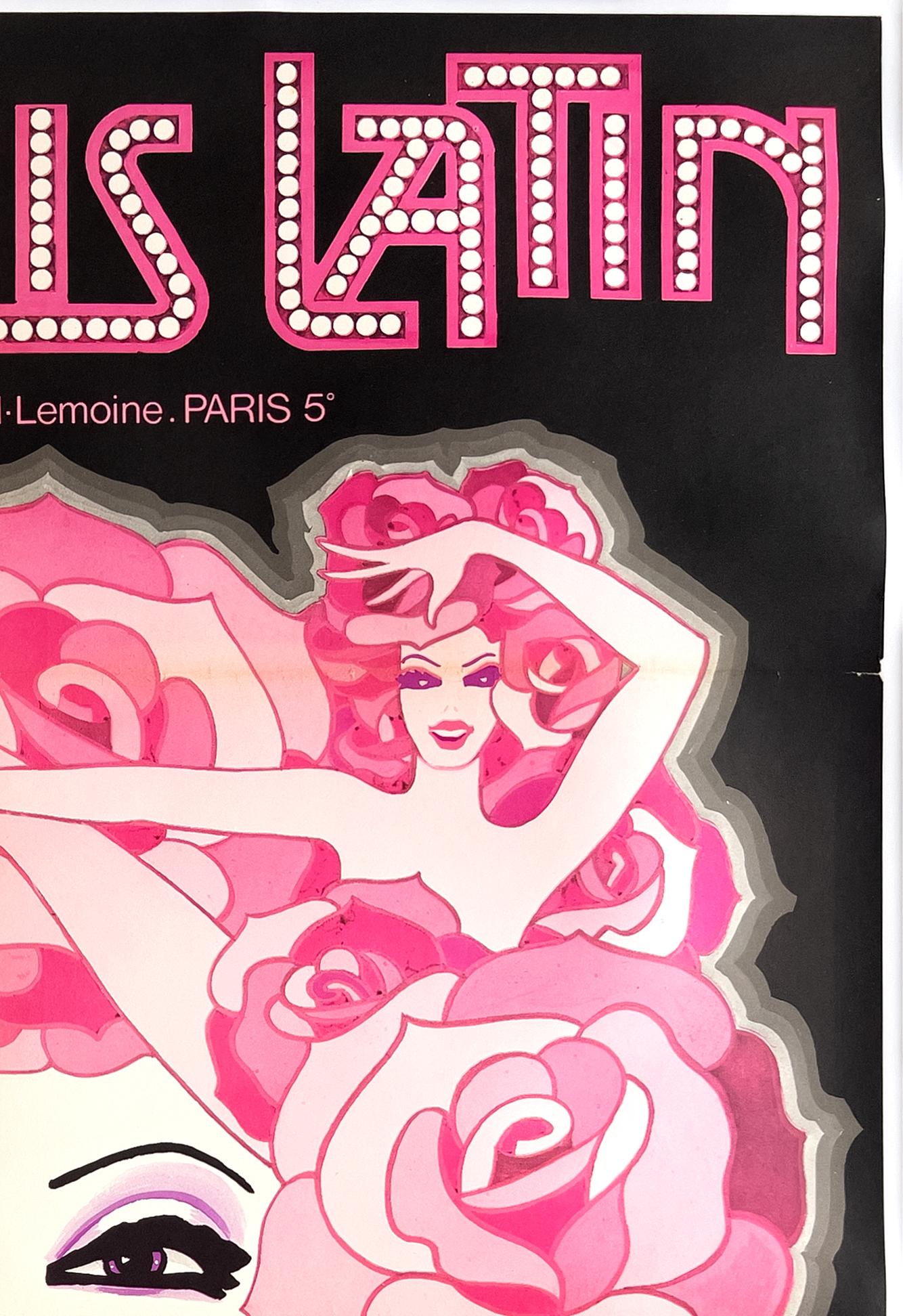 20th Century Paradis Latin Nuit De Paradis 70s French Cabaret Advertising Poster, Fonteneau For Sale