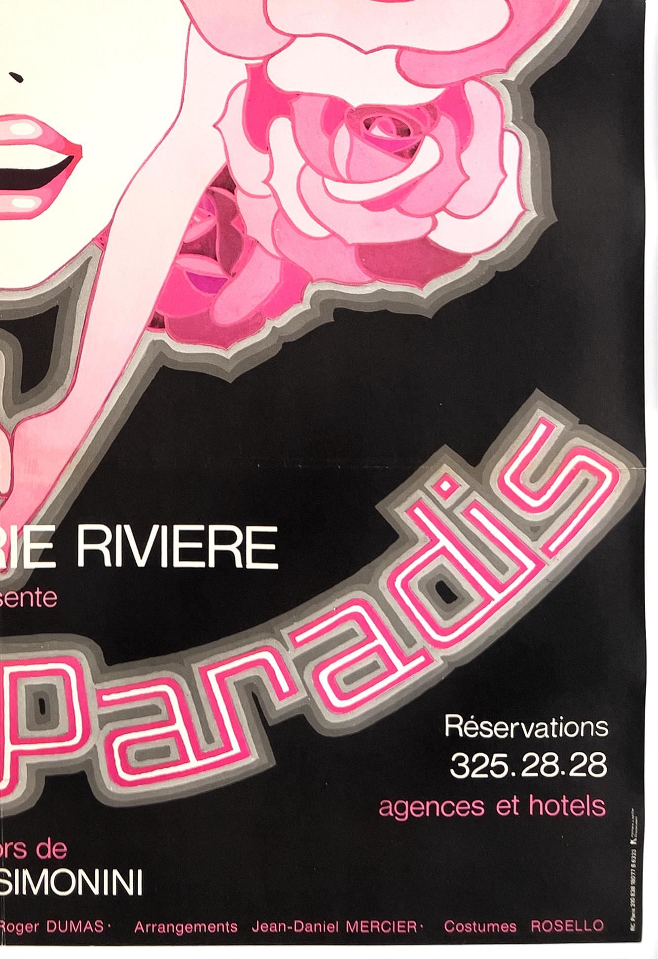 Linen Paradis Latin Nuit De Paradis 70s French Cabaret Advertising Poster, Fonteneau For Sale